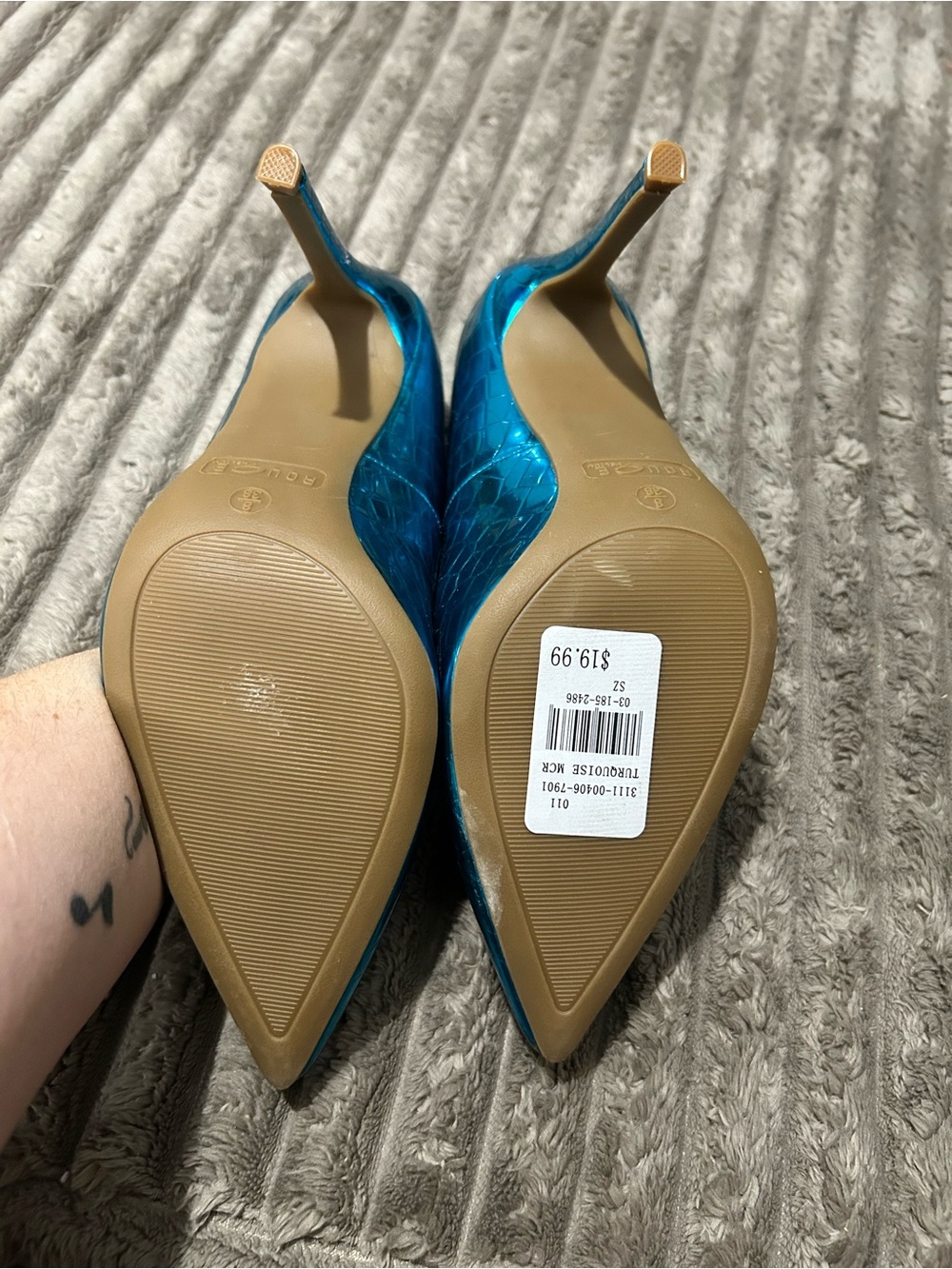Rouche Jewel Metallic Teal Pointed-Toe Pumps - Picture 3 of 3